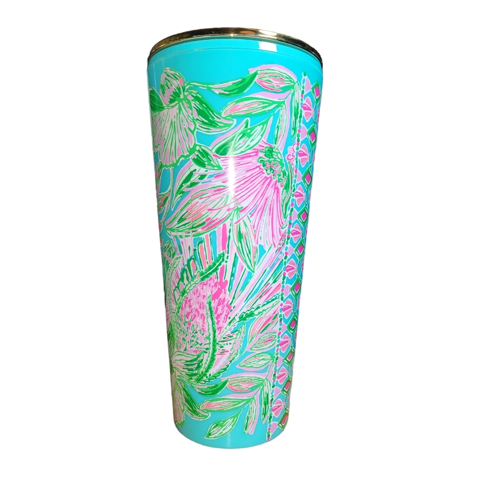 Lilly‎ Pulitzer Coming In Hot Blue & Pink Insulated Acrylic Tumbler & Lid 24oz. - Picture 3 of 9